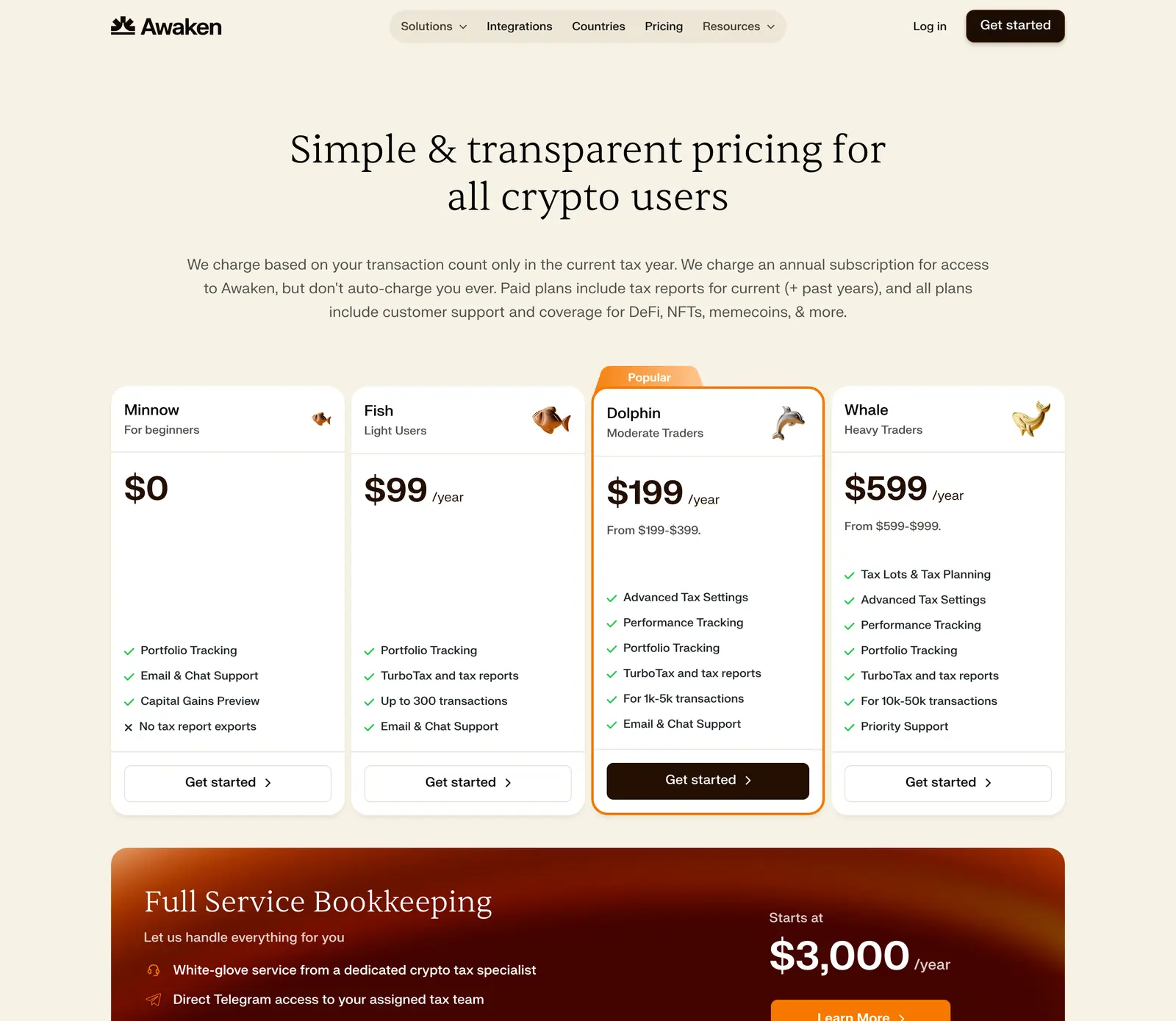 Awaken pricing page with plan prices