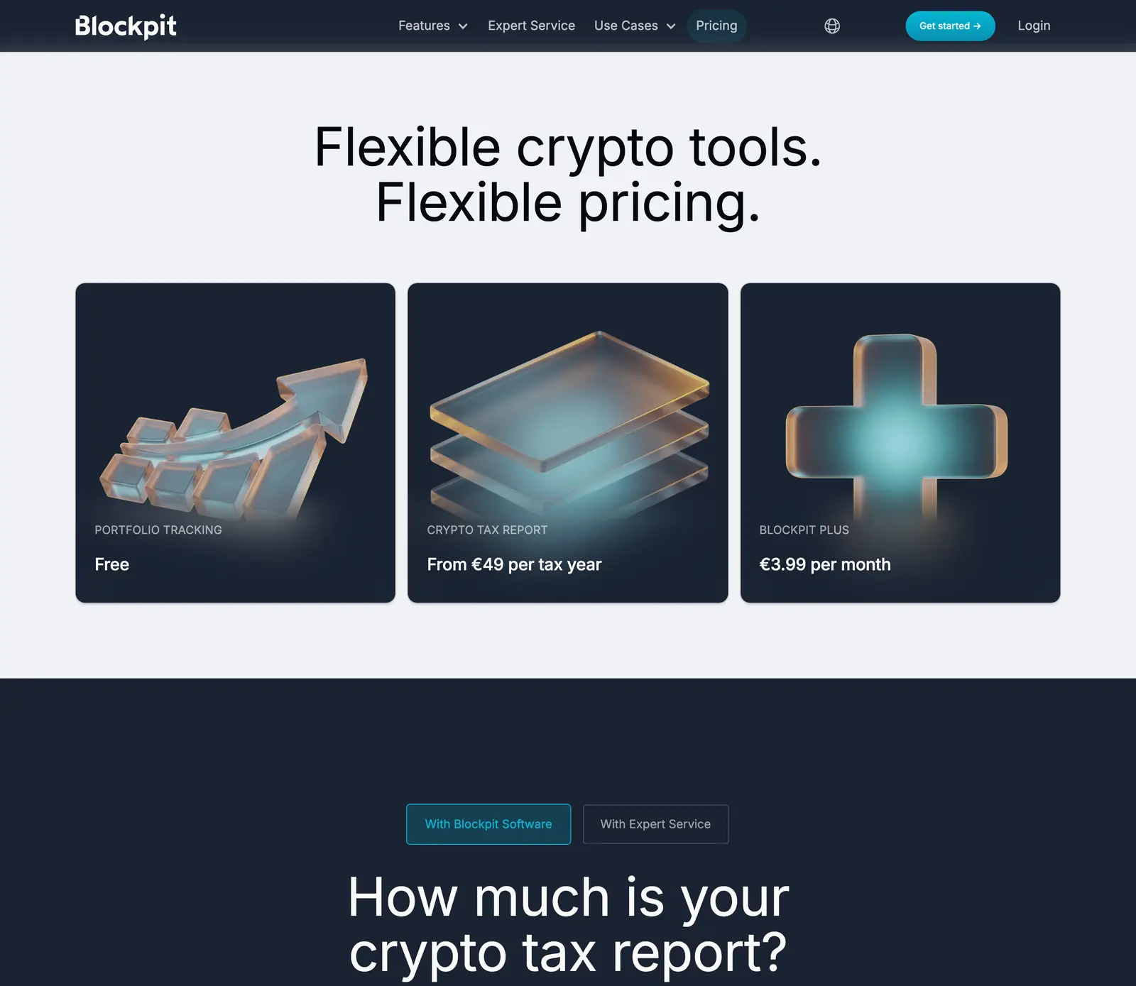 Blockpit pricing page with plan prices