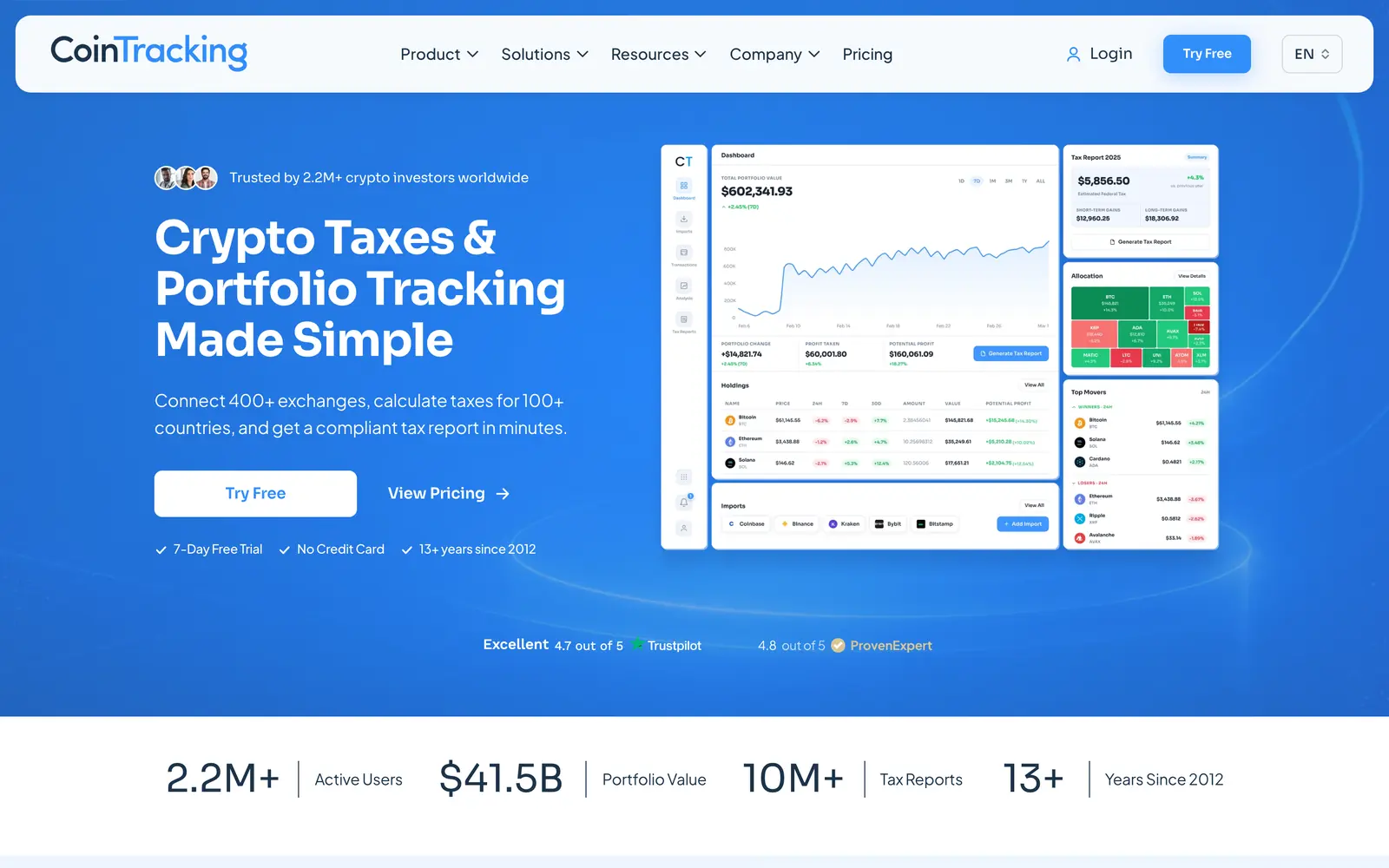 CoinTracking homepage