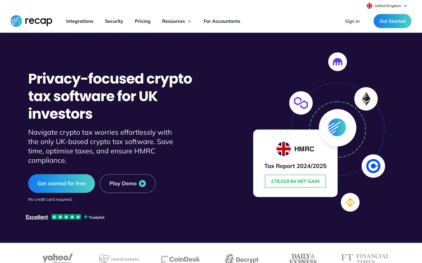 Recap homepage